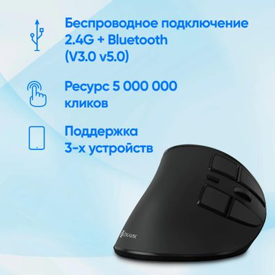 Мышь Oklick 990MW, вертикальная, оптическая, беспроводная, USB, черный [1533172]
