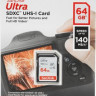 Карта памяти SDXC UHS-I Sandisk Ultra 64 ГБ, 140 МБ/с, Class 10, SDSDUNB-064G-GN6IN
