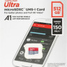 Карта памяти microSDXC UHS-I U1 Sandisk Ultra 512 ГБ, 150 МБ/с, Class 10, SDSQUAC-512G-GN6MN, 1 шт.