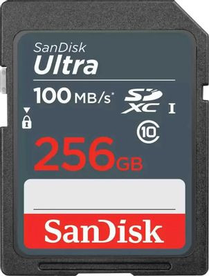 Карта памяти SDXC UHS-I Sandisk Ultra 256 ГБ, 100 МБ/с, Class 10, SDSDUNR-256G-GN3IN, 1 шт.