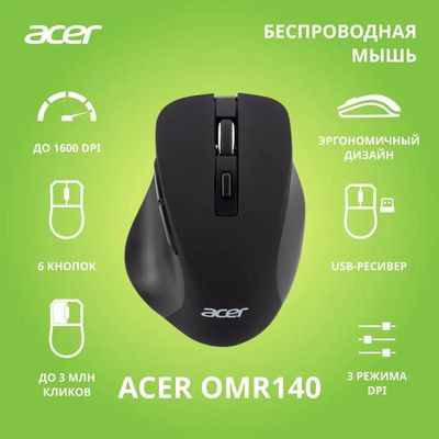 Мышь Acer OMR140, оптическая, беспроводная, USB, черный [zl.mceee.00g]