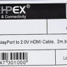 Кабель 1.2v, DisplayPort (m) - HDMI (m), GOLD , 2м, черный