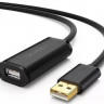 Кабель UGREEN US121, USB 3.0 A(m) (прямой) - USB 3.0 A(f) (прямой), ферритовый фильтр , круглое, 5м, черный [10319]