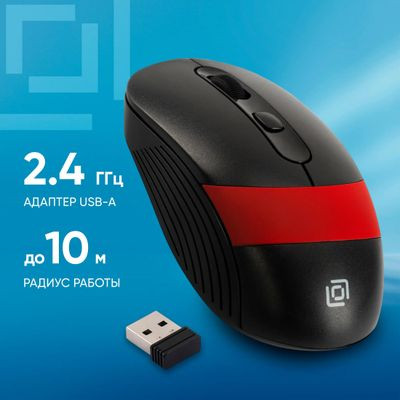 Мышь Oklick 310MW, оптическая, беспроводная, USB, черный и красный [1869093]