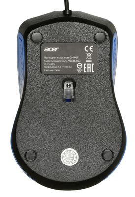 Мышь Acer OMW011, оптическая, проводная, USB, черный и синий [zl.mceee.002]