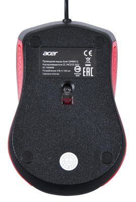 Мышь Acer OMW012, оптическая, проводная, USB, черный и красный [zl.mceee.003]