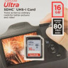 Карта памяти SDHC UHS-I Sandisk Ultra 80 16 ГБ, 80 МБ/с, Class 10, SDSDUNC-016G-GN6IN, 1 шт.