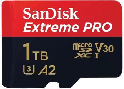 Карта памяти microSDXC UHS-I U3 Sandisk Extreme Pro 1024 ГБ, 200 МБ/с, Class 10, SDSQXCD-1T00-GN6MA, 1 шт., переходник SD