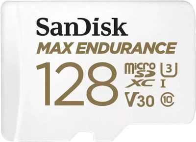 Карта памяти microSDXC UHS-I U3 Sandisk Max Endurance 128 ГБ, 100 МБ/с, Class 10, SDSQQVR-128G-GN6IA, 1 шт., переходник SD