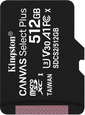 Карта памяти microSDXC UHS-I U3 Kingston Canvas Select Plus 512 ГБ, 100 МБ/с, SDCS2/512GBSP, 1 шт., без адаптера