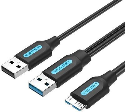 Кабель USB3.0 VENTION CQPBD, USB 3.0 A(m) (прямой) - USB 2.0 A (m) (прямой), круглое, 0.5м, черный