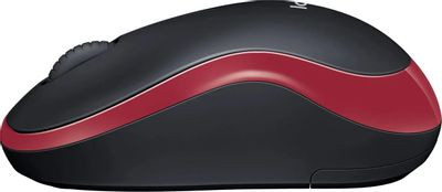 Мышь Logitech M185, оптическая, беспроводная, USB, черный и красный [910-002237]