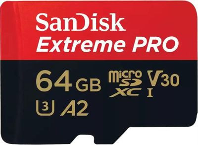 Карта памяти microSDXC UHS-I U3 Sandisk Extreme Pro 64 ГБ, 200 МБ/с, Class 10, SDSQXCU-064G-GN6MA, 1 шт., переходник SD