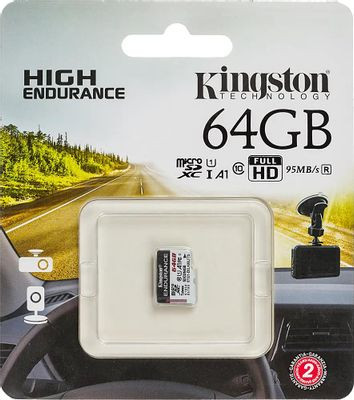 Карта памяти microSDXC UHS-I U1 Kingston High Endurance 64 ГБ, 95 МБ/с, Class 10, SDCE/64GB, 1 шт., без адаптера