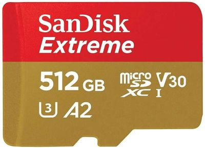 Карта памяти microSDXC UHS-I U3 Sandisk Extreme 512 ГБ, 190 МБ/с, Class 10, SDSQXAV-512G-GN6MN, 1 шт., переходник SD