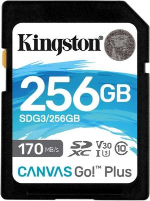 Карта памяти SDXC UHS-I U3 Kingston Canvas Go! Plus 256 ГБ, 170 МБ/с, Class 10, SDG3/256GB, 1 шт., без адаптера