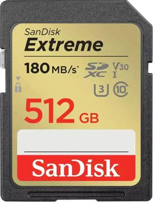 Карта памяти SDXC UHS-I U3 Sandisk Extreme 512 ГБ, 180 МБ/с, Class 10, SDSDXVV-512G-GNCIN, 1 шт.
