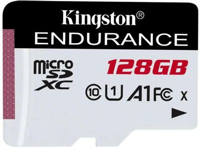 Карта памяти microSDXC UHS-I U1 Kingston High Endurance 128 ГБ, 95 МБ/с, Class 10, SDCE/128GB, 1 шт., без адаптера