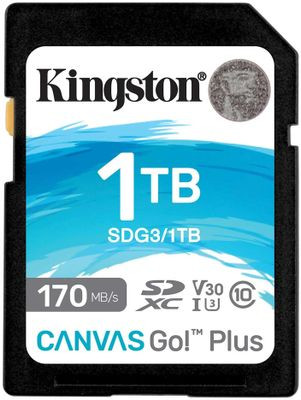Карта памяти SDXC UHS-I U3 Kingston Canvas Go! Plus 1024 ГБ, 170 МБ/с, Class 10, SDG3/1TB, 1 шт., без адаптера