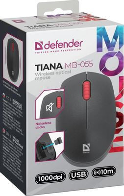 Мышь Defender Tiana MB-055, оптическая, беспроводная, USB, черный [52055]
