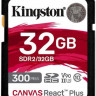Карта памяти SDHC UHS-II U3 Kingston Canvas React Plus 32 ГБ, 300 МБ/с, Class 10, SDR2/32GB, 1 шт., переходник SD