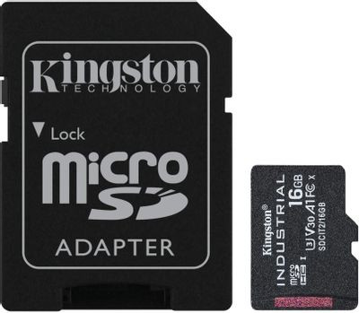 Карта памяти microSDHC UHS-I U3 Kingston Industrial 16 ГБ, 100 МБ/с, Class 10, SDCIT2/16GB, 1 шт., переходник SD