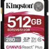 Карта памяти SDXC UHS-II Kingston Canvas React Plus 512 ГБ, 280 МБ/с, Class 10, SDR2V6/512GB, 1 шт., без адаптера