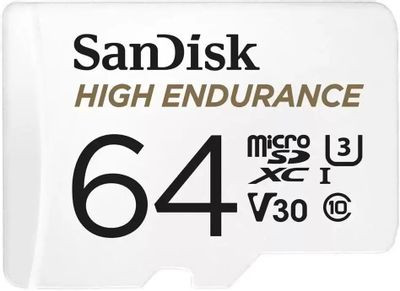 Карта памяти microSDXC UHS-I U3 Sandisk High Endurance 64 ГБ, 100 МБ/с, Class 10, SDSQQNR-064G-GN6IA, 1 шт., переходник SD