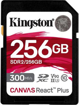 Карта памяти SDXC UHS-II U3 Kingston Canvas React Plus 256 ГБ, 300 МБ/с, 90X, Class 10, SDR2/256GB, 1 шт., без адаптера