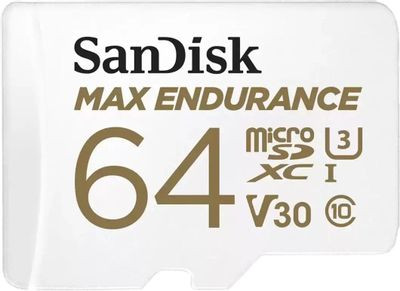 Карта памяти microSDXC UHS-I U3 Sandisk Max Endurance 64 ГБ, 100 МБ/с, Class 10, SDSQQVR-064G-GN6IA, 1 шт., переходник SD