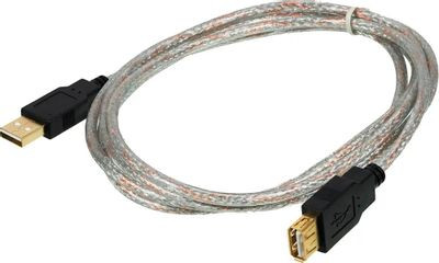 Кабель-удлинитель USB2.0 NingBo USB A(m) - USB A(f), GOLD , 1.8м, прозрачный