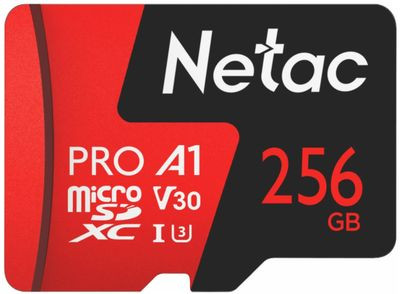 Карта памяти microSDXC UHS-I U3 NETAC P500 Extreme Pro 256 ГБ, 100 МБ/с, Class 10, NT02P500PRO-256G-R, 1 шт., переходник SD