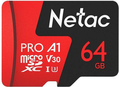 Карта памяти microSDXC UHS-I U3 NETAC P500 Extreme Pro 64 ГБ, 100 МБ/с, Class 10, NT02P500PRO-064G-R, 1 шт., переходник SD