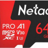 Карта памяти microSDXC UHS-I U3 NETAC P500 Extreme Pro 64 ГБ, 100 МБ/с, Class 10, NT02P500PRO-064G-R, 1 шт., переходник SD