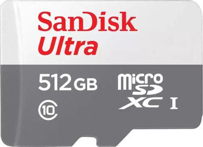 Карта памяти microSDXC UHS-I U1 Sandisk Ultra 512 ГБ, 100 МБ/с, Class 10, SDSQUNR-512G-GN3MN, 1 шт., без адаптера