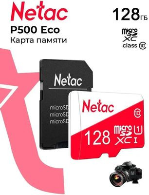 Карта памяти microSDXC UHS-I U1 NETAC P500 Eco 128 ГБ, 80 МБ/с, Class 10, NT02P500ECO-128G-R, 1 шт., с адаптером