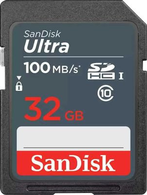 Карта памяти SDHC UHS-I Sandisk Ultra 32 ГБ, 100 МБ/с, Class 10, SDSDUNR-032G-GN3IN, 1 шт.