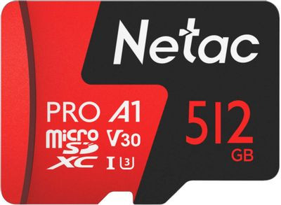 Карта памяти microSDXC UHS-I U3 NETAC P500 Extreme Pro 512 ГБ, 100 МБ/с, Class 10, NT02P500PRO-512G-S, 1 шт.