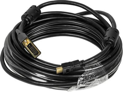 Кабель Buro HDMI (m) - DVI-D (m), GOLD , ферритовый фильтр , 10м, черный [hdmi-19m-dvi-d-10m]