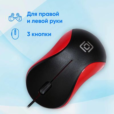 Мышь Oklick 115S, оптическая, проводная, USB, черный и красный [711637]