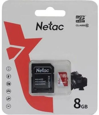 Карта памяти microSDHC UHS-I U1 NETAC P500 Eco 8 ГБ, 90 МБ/с, Class 10, NT02P500ECO-008G-R, 1 шт., переходник SD