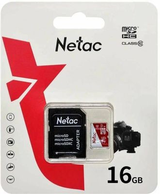 Карта памяти microSDHC UHS-I U1 NETAC P500 Eco 16 ГБ, 90 МБ/с, Class 10, NT02P500ECO-016G-R, 1 шт., с адаптером