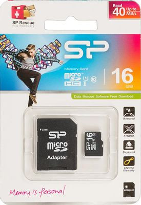 Карта памяти microSDHC UHS-I U1 Silicon Power 16 ГБ, 40 МБ/с, Class 10, SP016GBSTH010V10SP, 1 шт., переходник SD