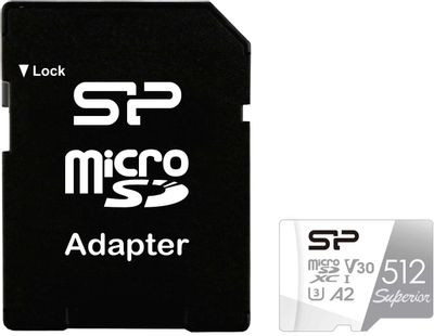 Карта памяти microSDXC UHS-I U3 Silicon Power Superior 512 ГБ, 100 МБ/с, Class 10, SP512GBSTXDA2V20SP, 1 шт., переходник SD