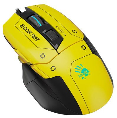 Мышь A4TECH Bloody W70 Max Punk, игровая, оптическая, проводная, USB, желтый и черный