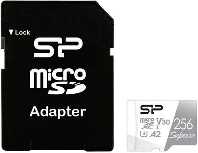 Карта памяти microSDXC UHS-I U3 Silicon Power Superior 256 ГБ, 100 МБ/с, Class 10, SP256GBSTXDA2V20SP, 1 шт., переходник SD