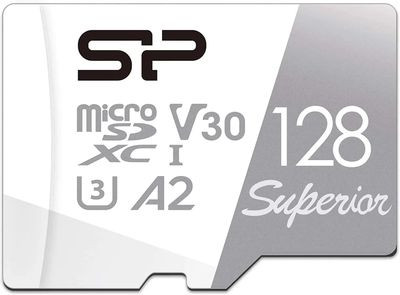 Карта памяти microSDXC UHS-I U3 Silicon Power Superior 128 ГБ, 100 МБ/с, Class 10, SP128GBSTXDA2V20SP, 1 шт., переходник SD