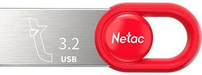 Флешка USB NETAC UM2 128ГБ, USB3.2, серебристый и красный [nt03um2n-128g-32re]