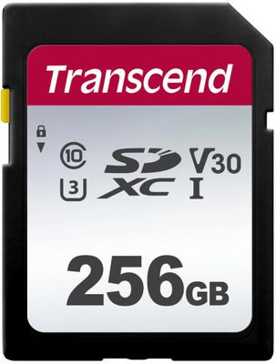 Карта памяти SDXC UHS-I U3 Transcend 256 ГБ, 100 МБ/с, Class 10, TS256GSDC300S, 1 шт., без адаптера