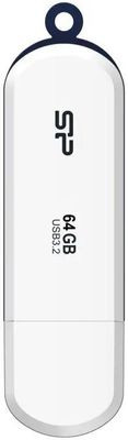 Флешка USB Silicon Power Blaze B32 64ГБ, USB3.0, белый и синий [sp064gbuf3b32v1w]